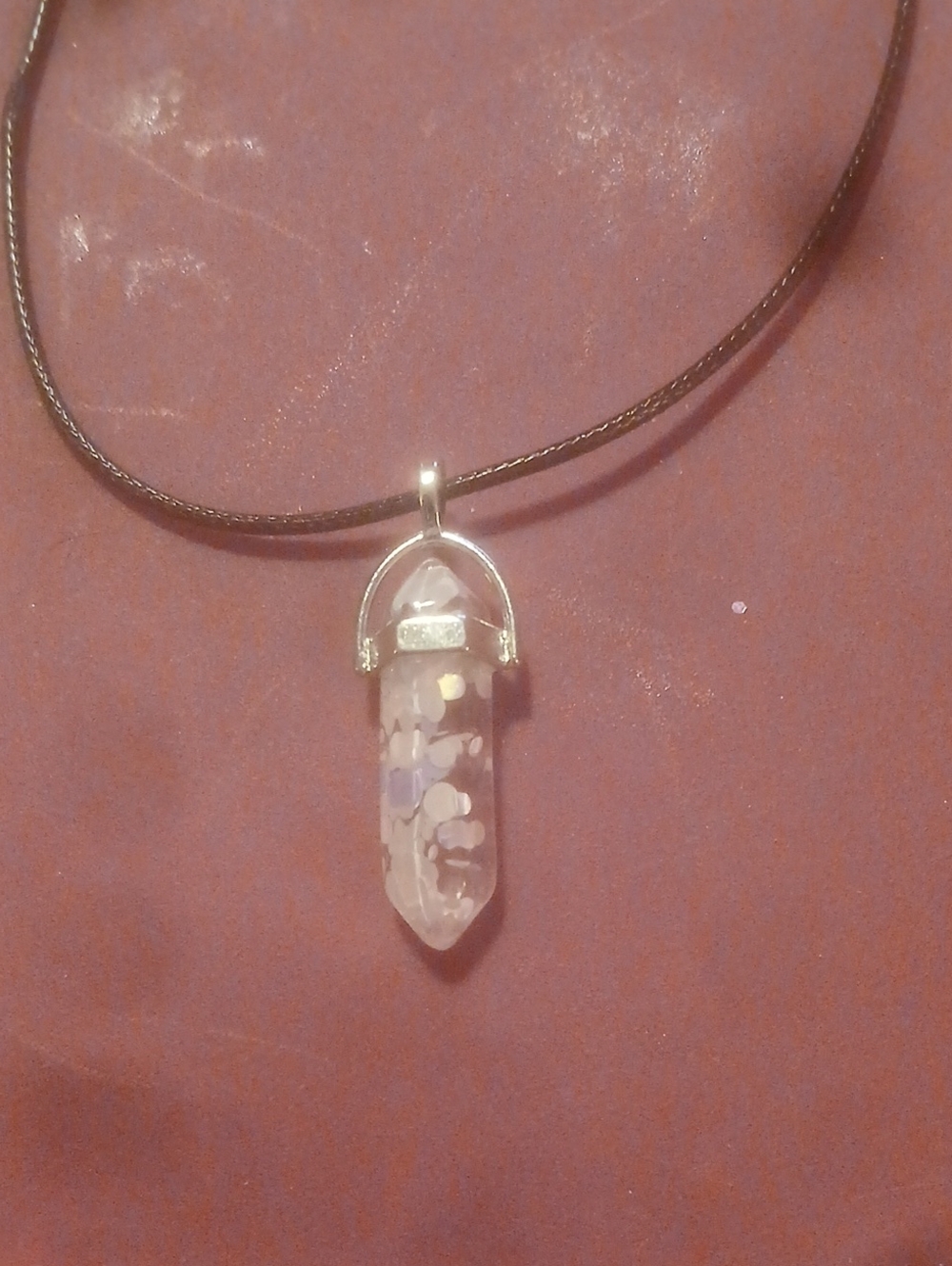 Silver-Capped Pink Crystal Pendant Necklace